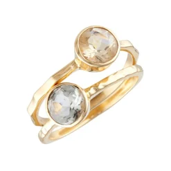 Moonstone Bagues|2 Bagues Cléa Améthyste & verre facetté en laiton doré