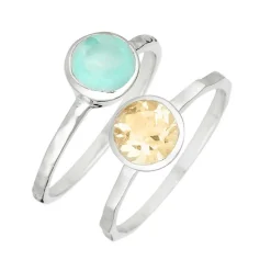 Moonstone Bagues|2 Bagues Cléa Aqua Calci & Citrine en laiton