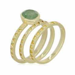 Moonstone Bagues|3 Bagues Erika Aventurine en laiton doré