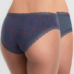 Playtex Lingerie, Nuit|2 Culottes Cotton Fancy bleu/rouge