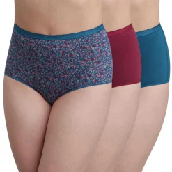 Playtex Lingerie, Nuit|3 Culottes en Coton Bio rouge carmin/bleu/vert