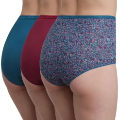 Playtex Lingerie, Nuit|3 Culottes en Coton Bio rouge carmin/bleu/vert