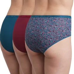 Playtex Lingerie, Nuit|3 Culottes en Coton Bio rouge carmin/bleu/vert