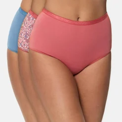 Playtex Lingerie, Nuit|3 Culottes taille haute Coton Bio rose/bleu