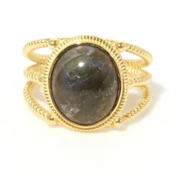 Moonstone Bagues|Bague ajustable Soledad Labradorite en laiton doré