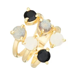 Moonstone Bagues|Bague ajustable Stella Labradorite en laiton doré