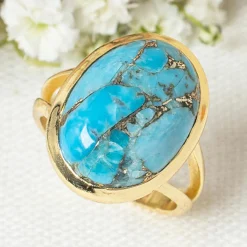 Moonstone Bagues|Bague Amelia Turquoise en laiton doré