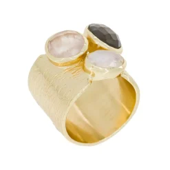 Moonstone Bagues|Bague Carmen Labradorite & Quartz en laiton doré