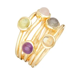 Moonstone Bagues|Bague Chloé Labradorite Péridot Citrine Quartz rose & Améthyste en laiton doré