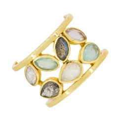 Moonstone Bagues|Bague Debora Quartz, Labradorite et Jade en laiton doré