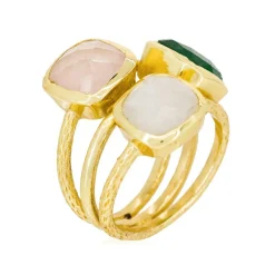 Moonstone Bagues|Bague Elsa Aventurine Quartz & Pierre de Lune en laiton doré