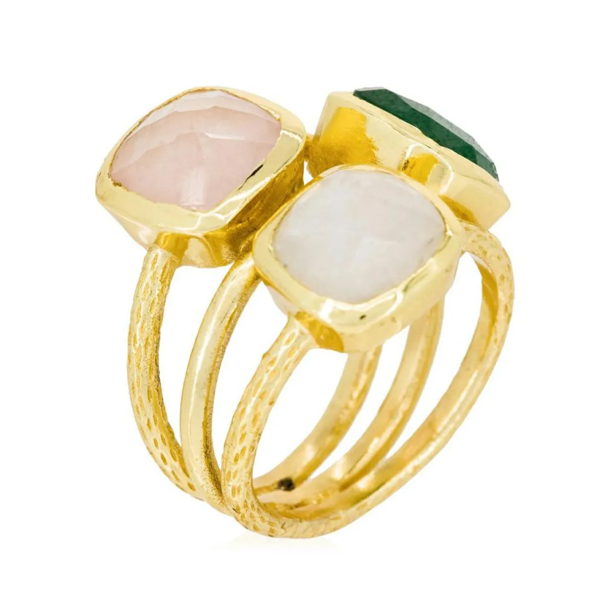 Moonstone Bagues|Bague Elsa Aventurine Quartz & Pierre de Lune en laiton doré