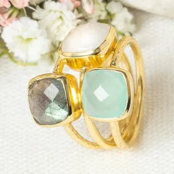 Moonstone Bagues|Bague Elsa multipierres en laiton doré