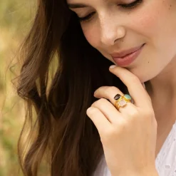 Moonstone Bagues|Bague Elsa Quartz & Labradorite en laiton doré