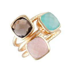 Moonstone Bagues|Bague Elsa Quartz & Labradorite en laiton doré