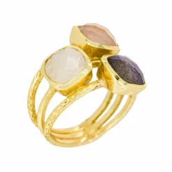 Moonstone Bagues|Bague Elsa Quartz, Labradorite et Cristal en laiton doré