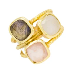 Moonstone Bagues|Bague Elsa Quartz, Labradorite et Cristal en laiton doré