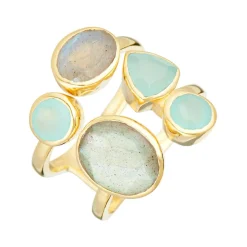 Moonstone Bagues|Bague Tatiana Labradorite & Aqua Calci en laiton doré