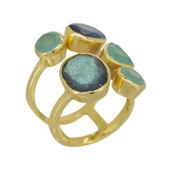 Moonstone Bagues|Bague Tatiana Labradorite & Aqua Calci en laiton doré