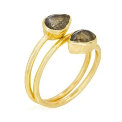 Moonstone Bagues|Bague Taya Labradorite en laiton doré