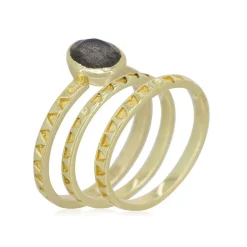 Moonstone Bagues|Bague triple Erika Labradorite en Laiton doré