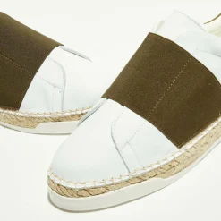 Canal Saint Martin Baskets|Baskets espadrilles en Cuir Lancry blanc/kaki foncé