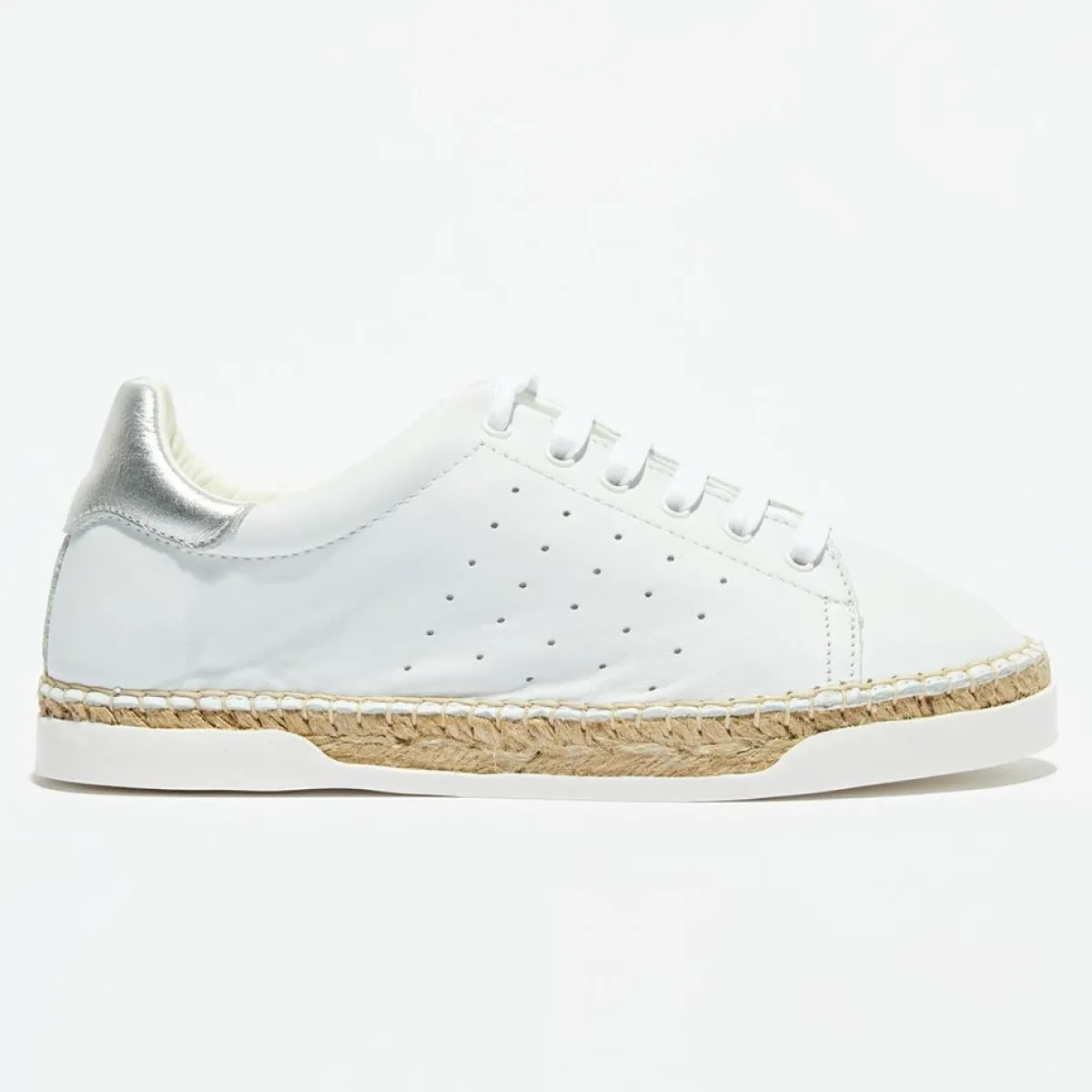 Canal Saint Martin Baskets|Baskets espadrilles en Cuir Lancry blanc/argenté