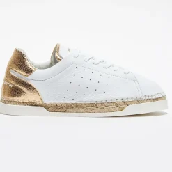 Canal Saint Martin Baskets|Baskets espadrilles en Cuir Lancry craquelé blanc/doré