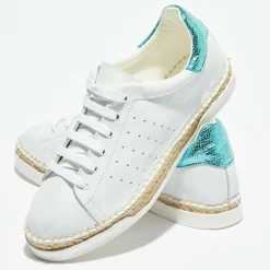 Canal Saint Martin Baskets|Baskets espadrilles en Cuir Lancry Roma blanc/bleu acqua