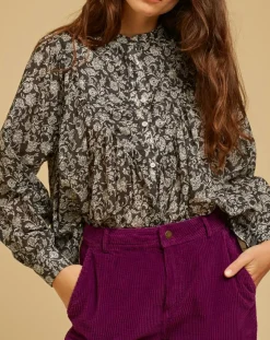 Chloé Stora Tops Et Blouses|Blouse ample Alba en Voile de Coton imprimée noire