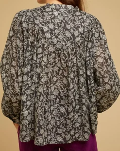 Chloé Stora Tops Et Blouses|Blouse ample Alba en Voile de Coton imprimée noire