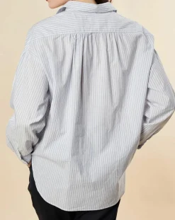 Chloé Stora Tops Et Blouses|Blouse ample en Coton Couronne rayée bleu ciel