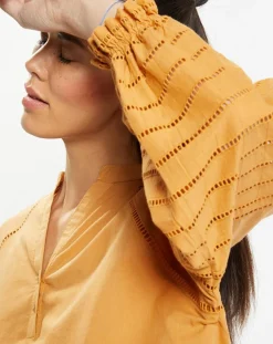 Galeries Lafayette Tops Et Blouses|Blouse ample en Coton Ramos broderie jaune foncé