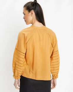 Galeries Lafayette Tops Et Blouses|Blouse ample en Coton Ramos broderie jaune foncé
