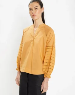 Galeries Lafayette Tops Et Blouses|Blouse ample en Coton Ramos broderie jaune foncé