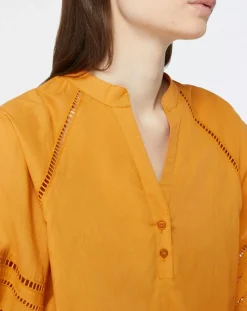 Galeries Lafayette Tops Et Blouses|Blouse ample en Coton Ramos broderie jaune foncé