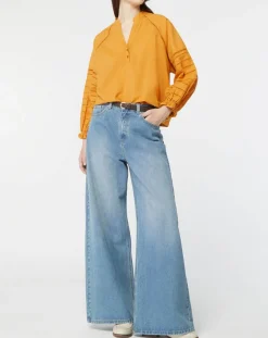 Galeries Lafayette Tops Et Blouses|Blouse ample en Coton Ramos broderie jaune foncé