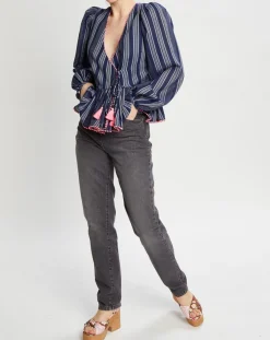 Manoush Tops Et Blouses|Blouse cache-coeur Ibiza à rayures marine