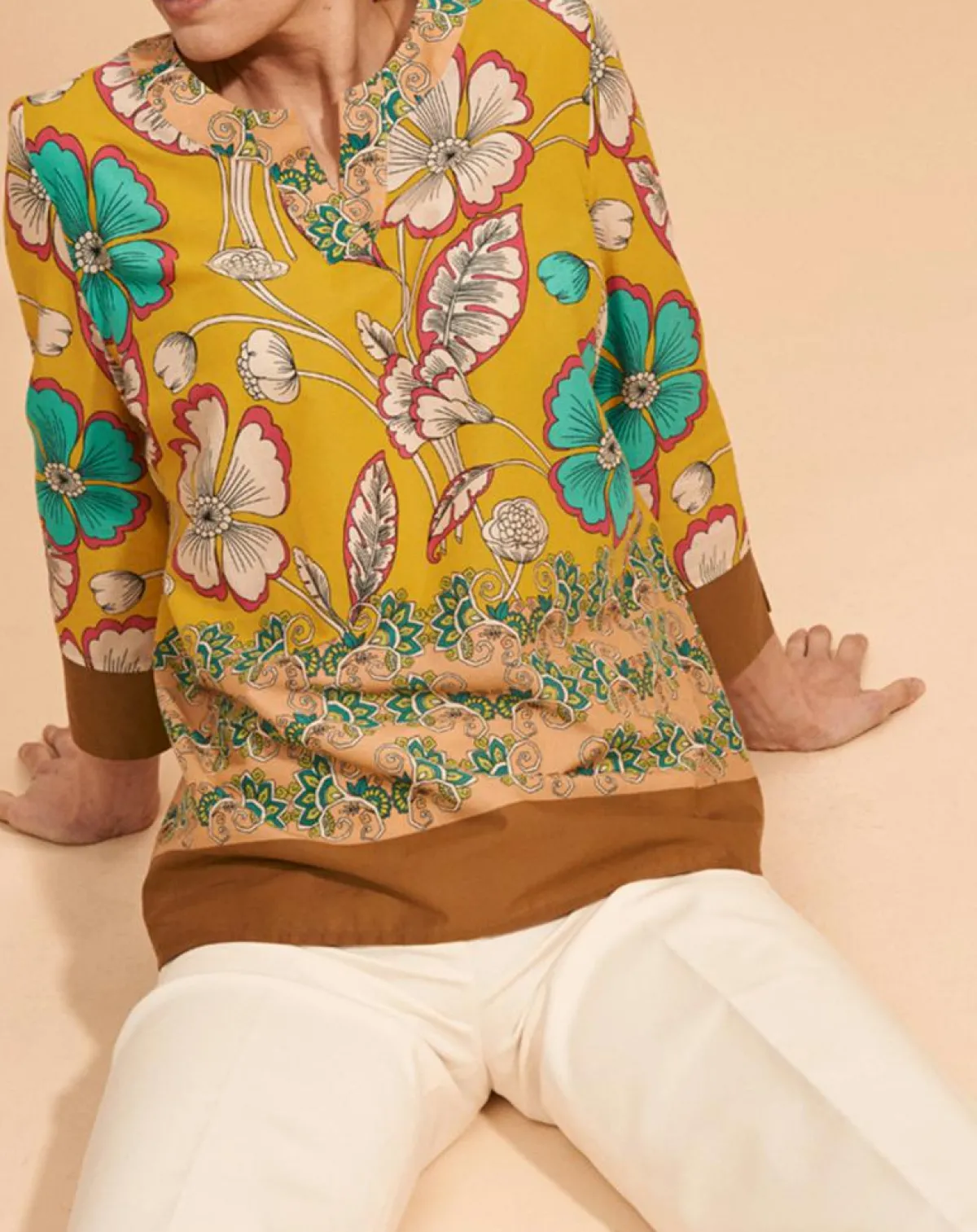 Devernois Tops Et Blouses|Blouse Calcuta en Coton imprimée jaune