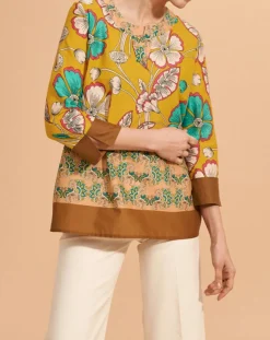 Devernois Tops Et Blouses|Blouse Calcuta en Coton imprimée jaune