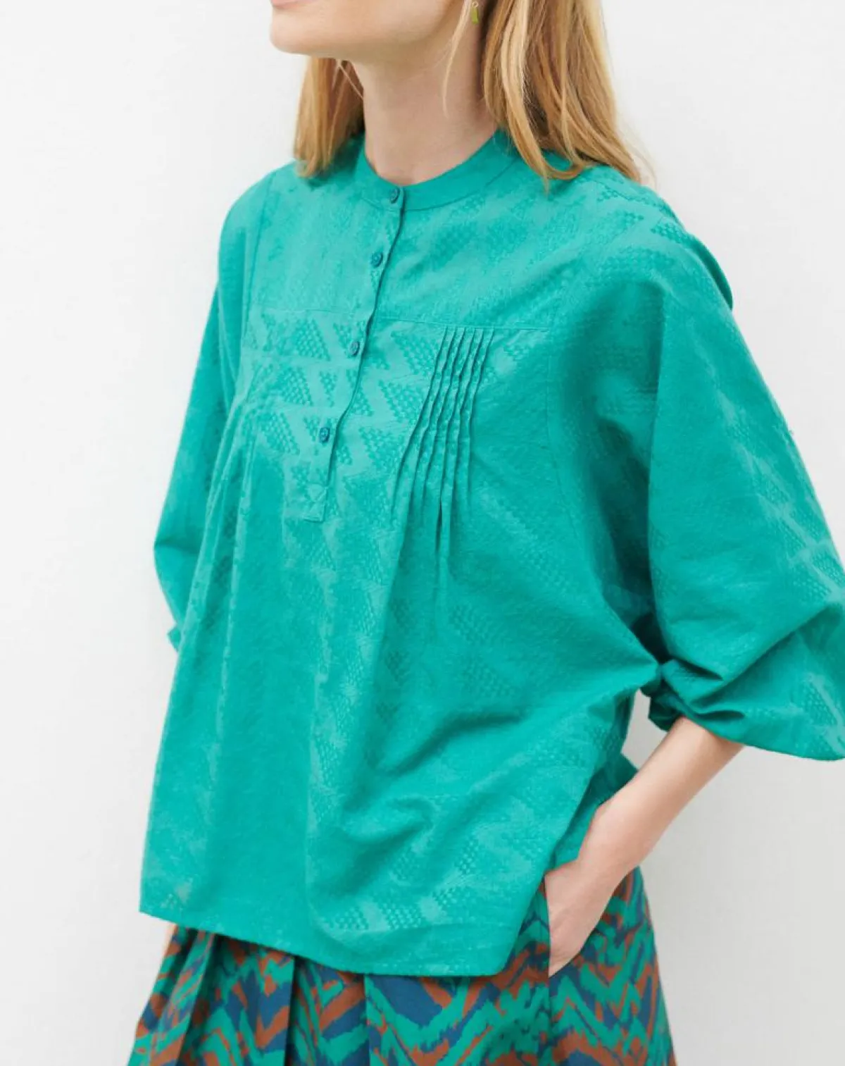 Caroll Tops Et Blouses|Blouse Célestine à borderies menthe
