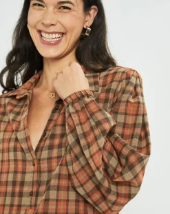 Lauren Vidal Tops Et Blouses|Blouse Cloé à carreaux orange/sable