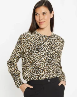Galeries Lafayette Tops Et Blouses|Blouse col officier imprimé léopard noire