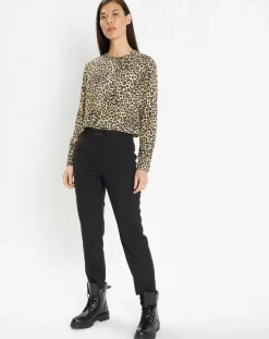 Galeries Lafayette Tops Et Blouses|Blouse col officier imprimé léopard noire