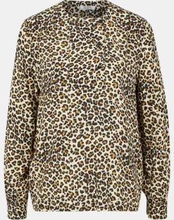 Galeries Lafayette Tops Et Blouses|Blouse col officier imprimé léopard noire