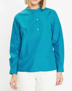 Galeries Lafayette Tops Et Blouses|Blouse droite en Coton Genoise bleu moyen