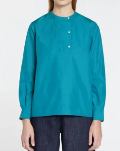 Galeries Lafayette Tops Et Blouses|Blouse droite en Coton Genoise bleu moyen