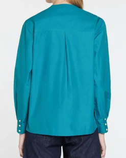 Galeries Lafayette Tops Et Blouses|Blouse droite en Coton Genoise bleu moyen