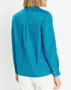 Galeries Lafayette Tops Et Blouses|Blouse droite en Coton Genoise bleu moyen
