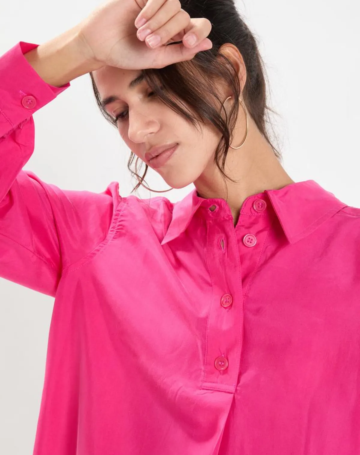 Jodhpur Chemises|Blouse fluide 100% Soie Panos rose fuschia